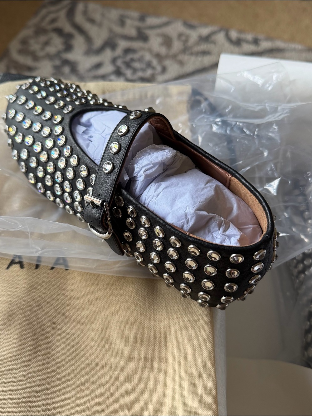 Alaïa Black Leather Studded Mary Jane Flats - Picture 6 of 9